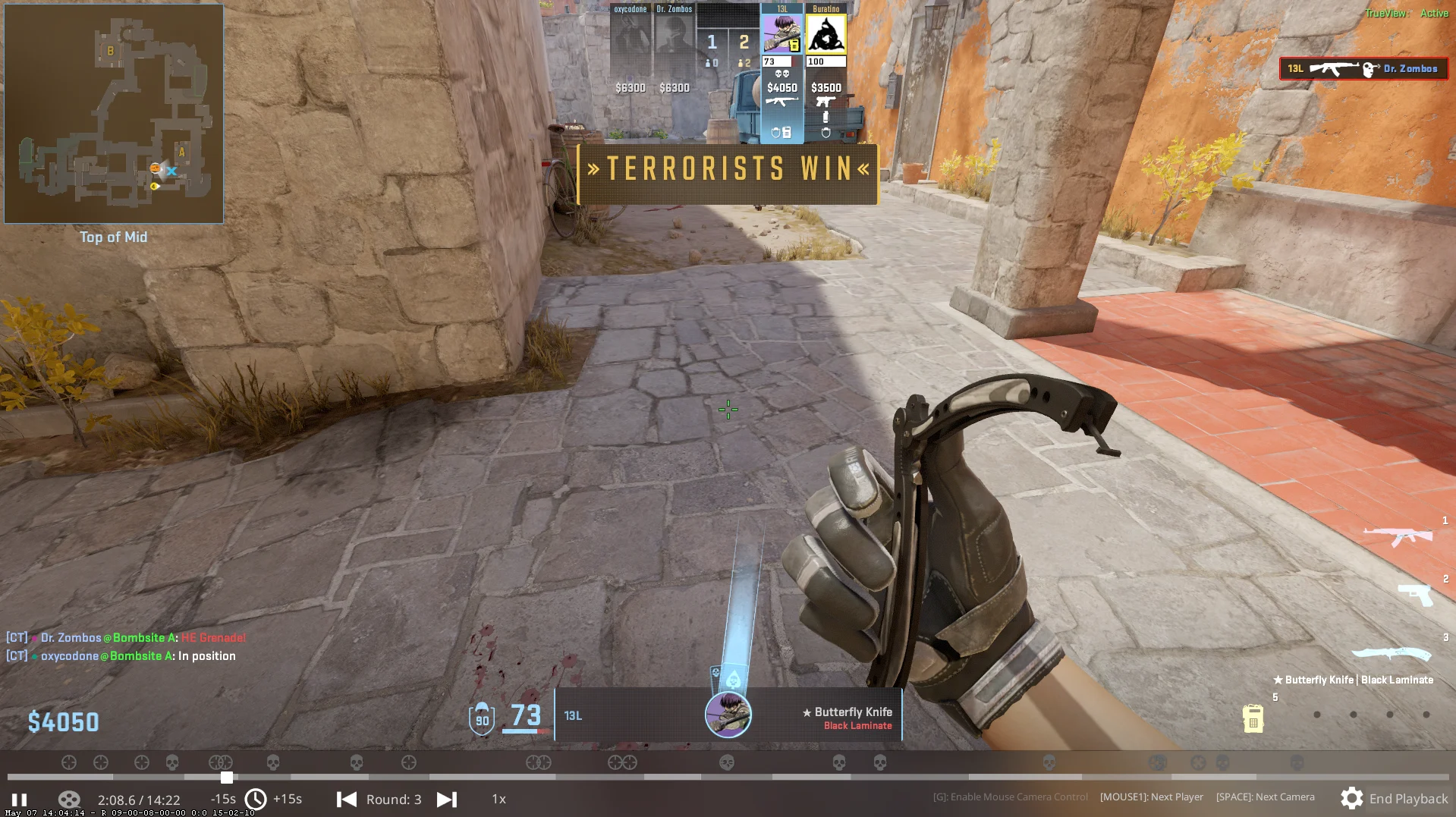 CS2 demo replay controls used for reviewing rounds and exporting highlights