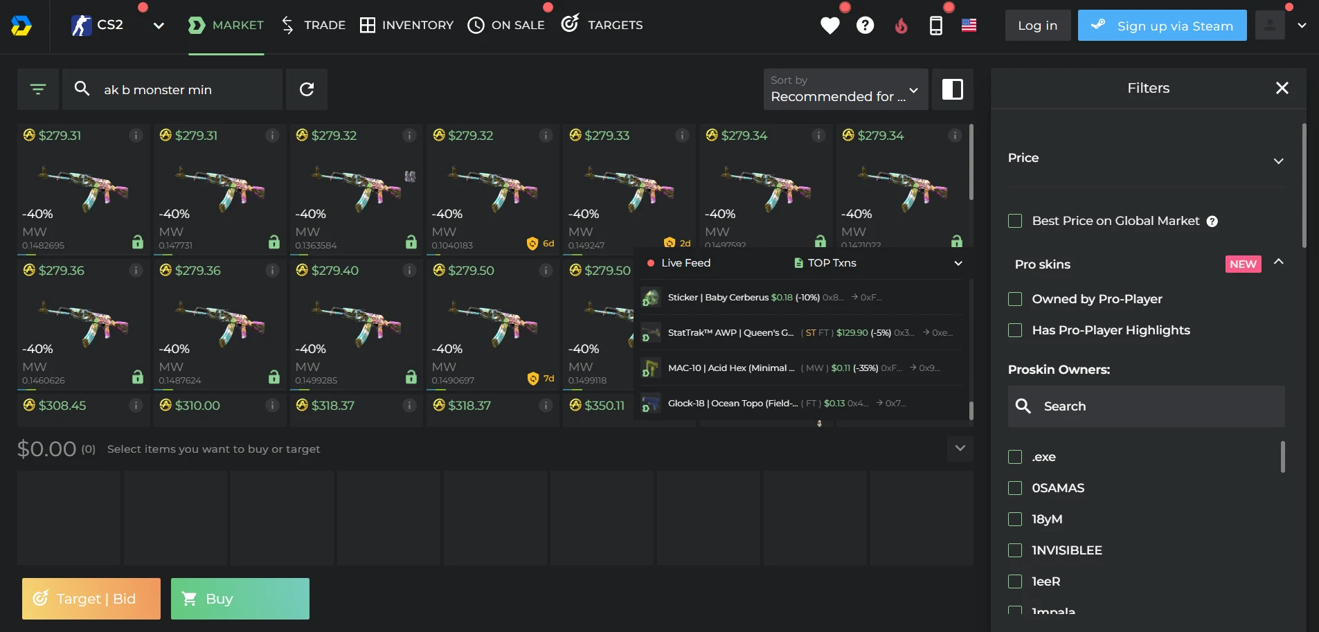 DMarket CS2 skins marketplace page used for a safety and fees review