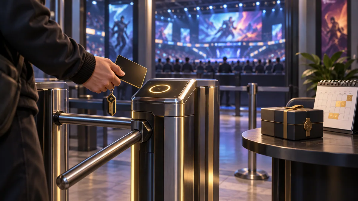 A status card unlocks competitive access, with weekly rewards shown separately.