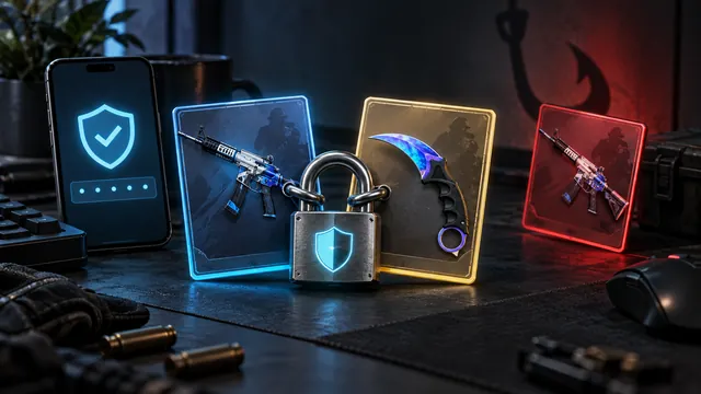 Locked trade between cosmetic item cards with a rejected phishing duplicate.