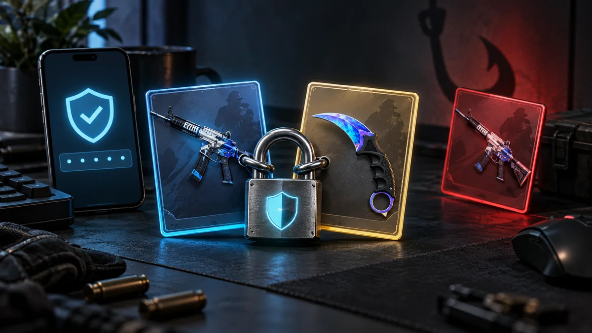 Locked trade between cosmetic item cards with a rejected phishing duplicate.