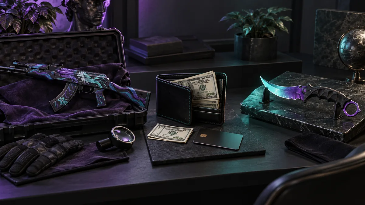 Three distinct marketplace tasks: acquire a skin, receive cash or exchange collectibles.