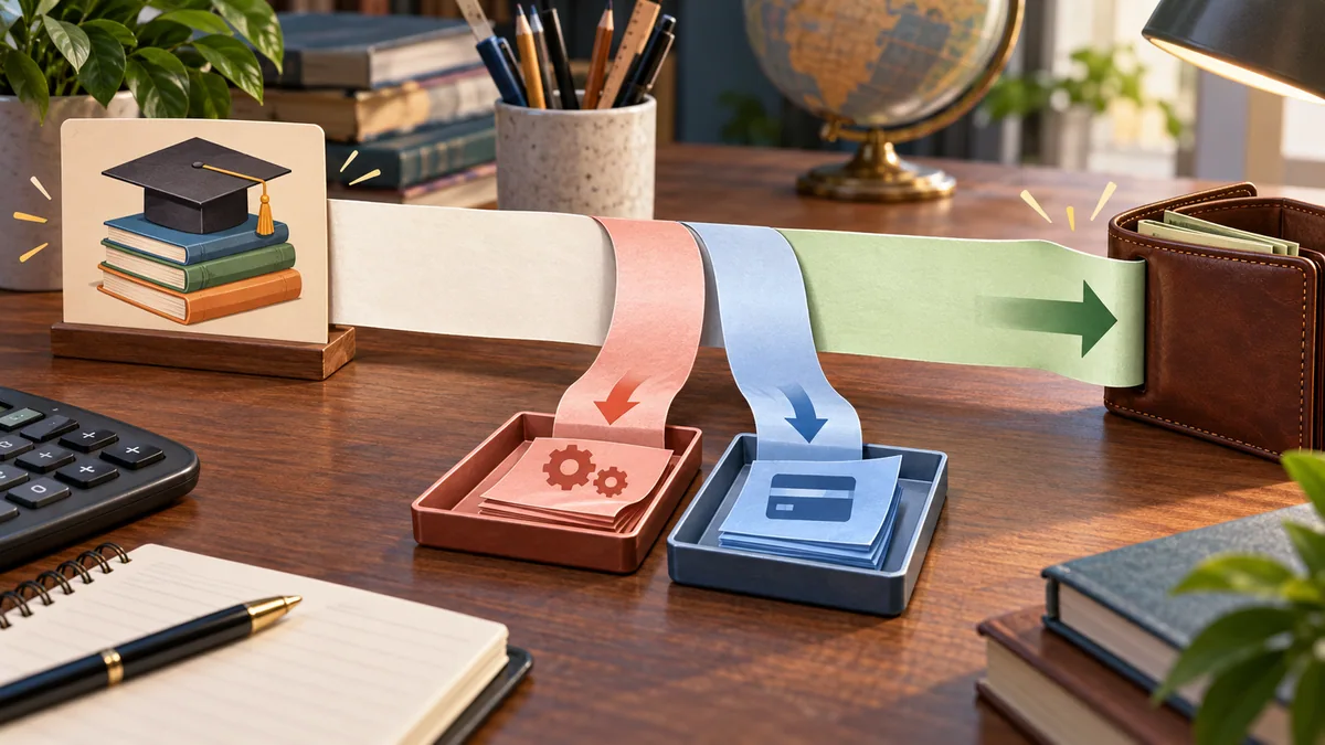 A sale receipt is split into marketplace fees, payment costs and remaining proceeds.